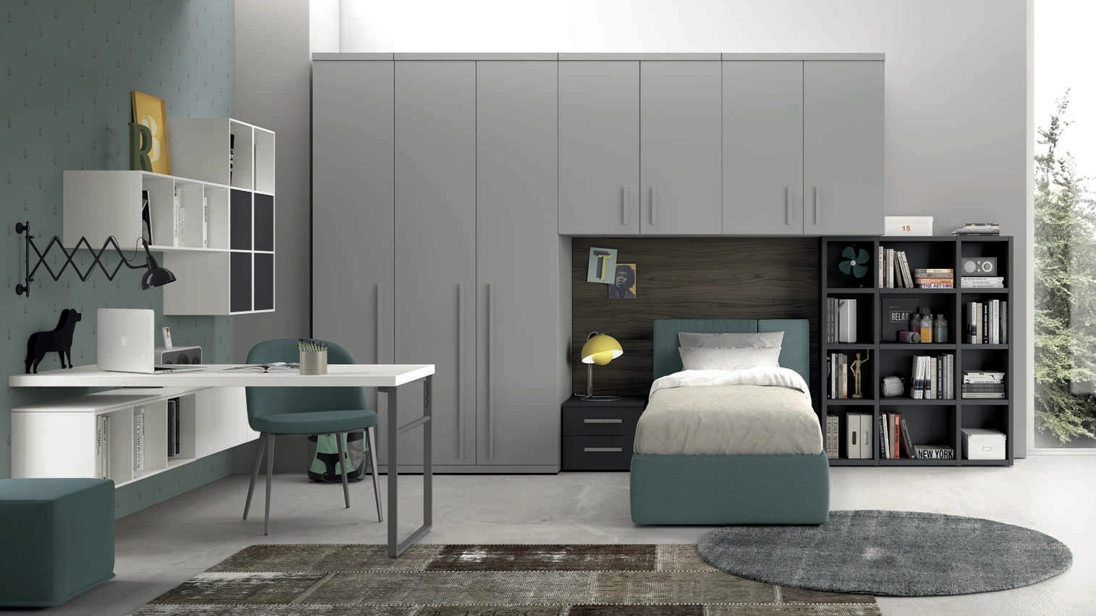 Cameretta a ponte Space 013 in laccato opaco e melaminico di Spagnol Mobili