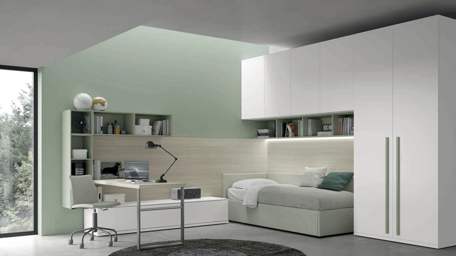 Cameretta a ponte Space 016 in laccato opaco e melaminico di Spagnol Mobili