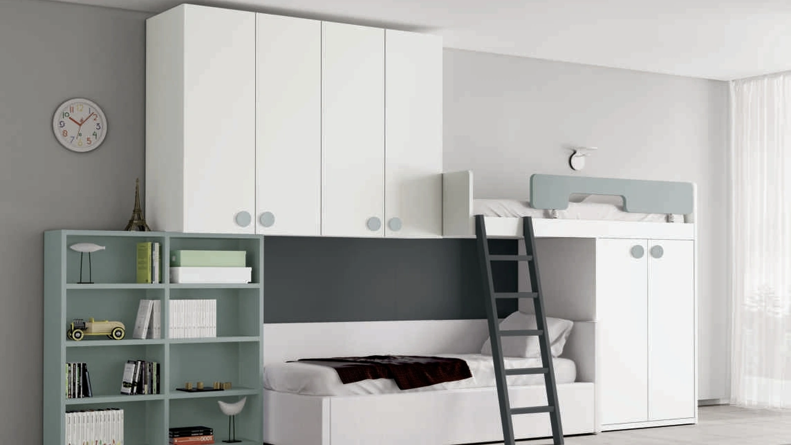 Cameretta con letti a castello Space 023 in laccato opaco di Spagnol Mobili