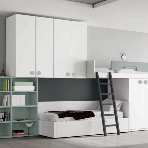 Cameretta con letti a castello Space 023 in laccato opaco di Spagnol Mobili