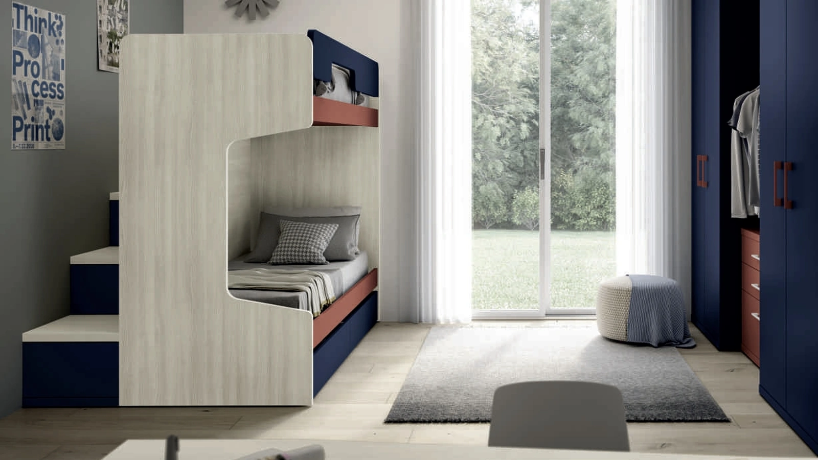 Cameretta con letti a castello Space 027 in melaminico e laccato di Spagnol Mobili