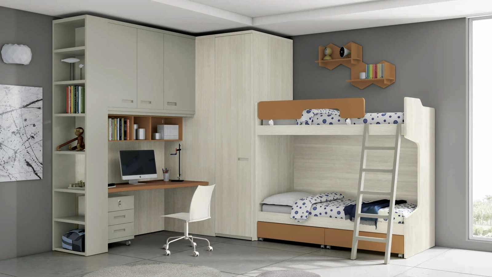 Cameretta con letti a castello Space 028 in melaminico di Spagnol Mobili