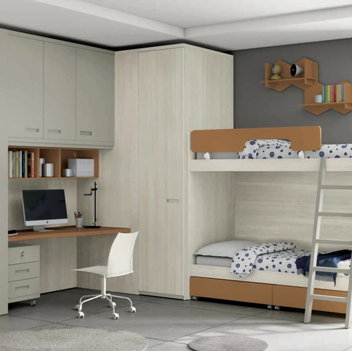 Cameretta con letti a castello Space 028 in melaminico di Spagnol Mobili