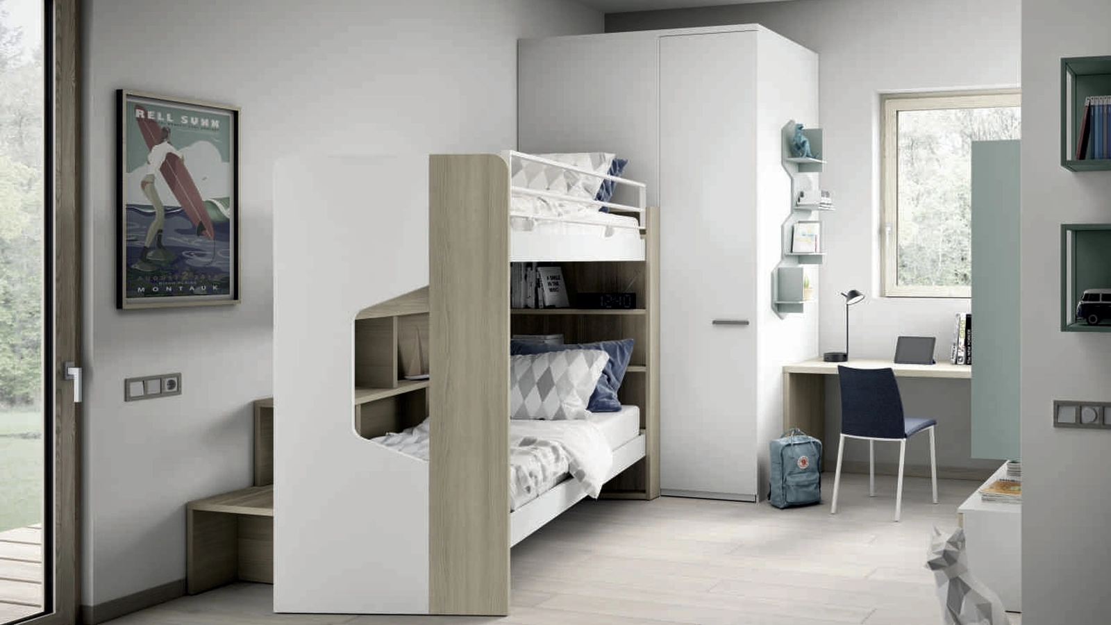 Cameretta con letti a castello Space 029 in laccato e meaminico di Spagnol Mobili