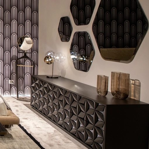 Comò All Star Night in legno con base ante specchiata di Tonin Casa