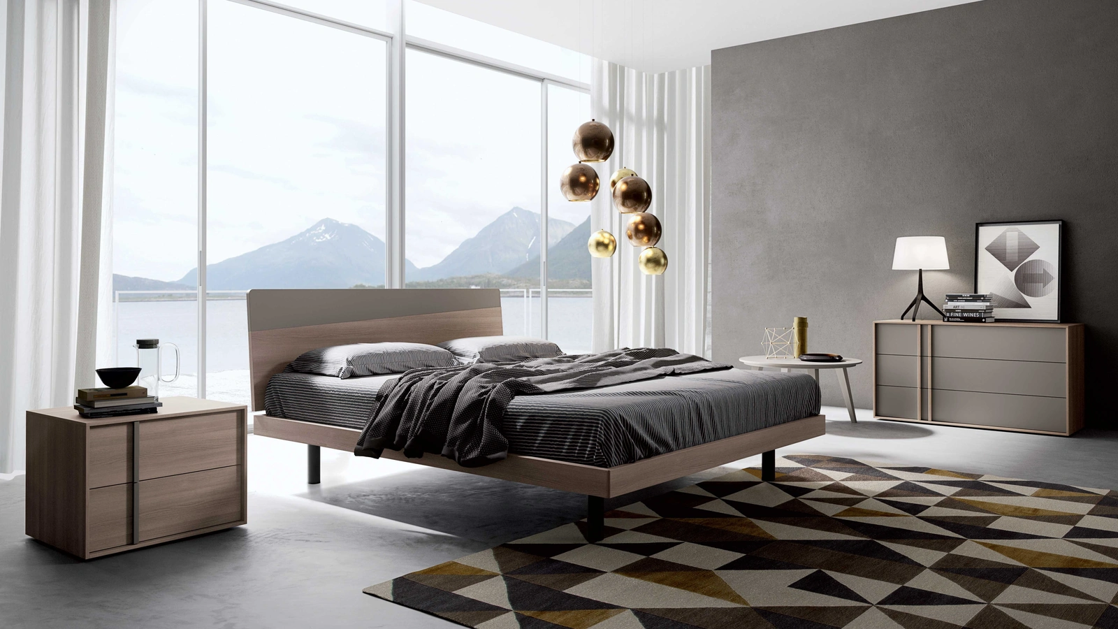 Gruppo Notte Alfa in melaminico e laccato di Spagnol Mobili