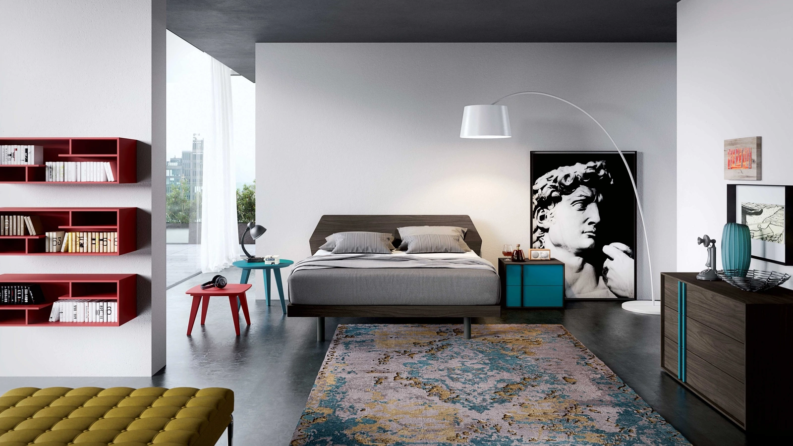 Gruppo Notte Alfa in melaminico e laccato di Spagnol Mobili