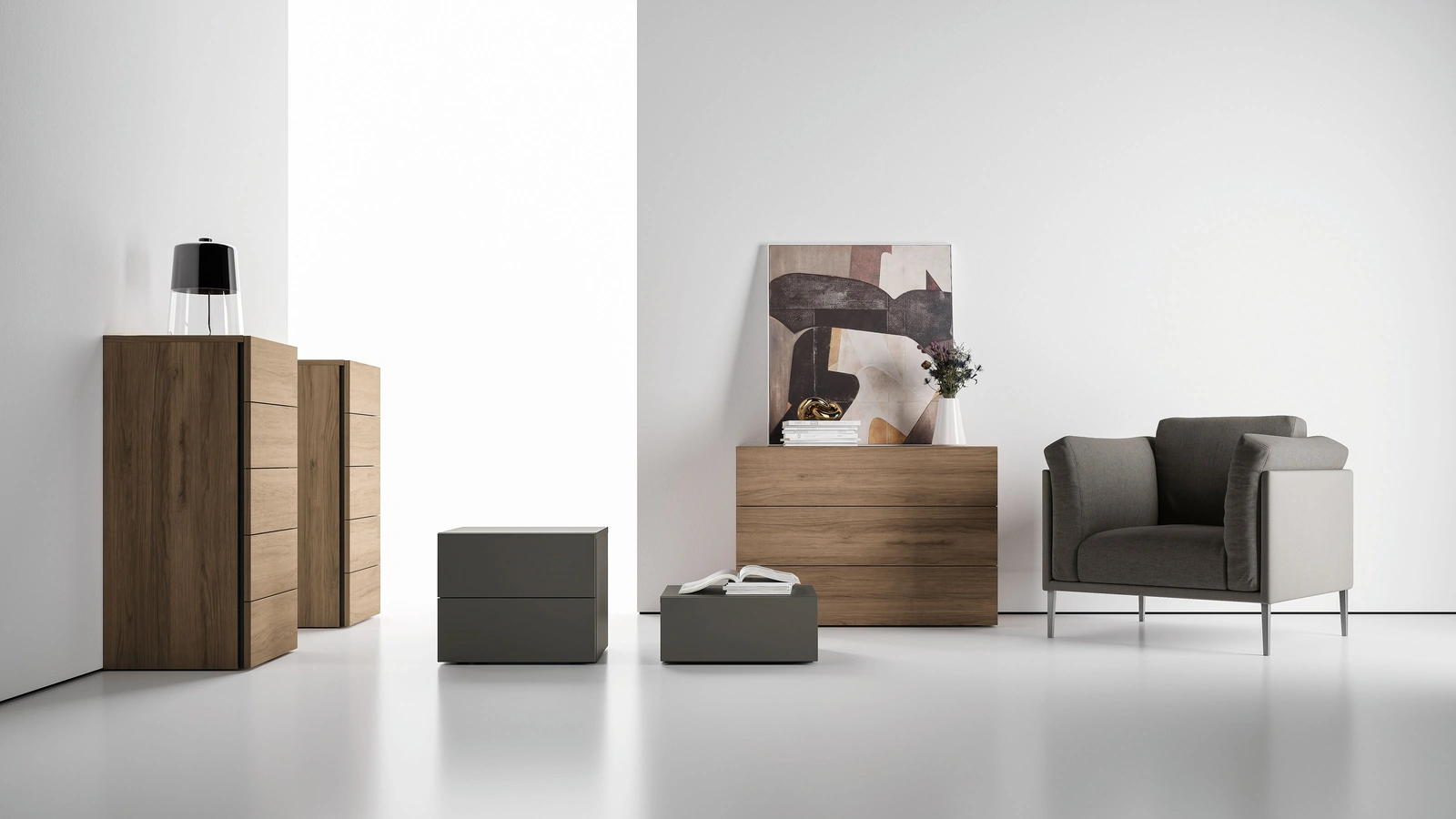 Gruppo Notte Brand in melaminico effetto legno o laccato di Spagnol Mobili