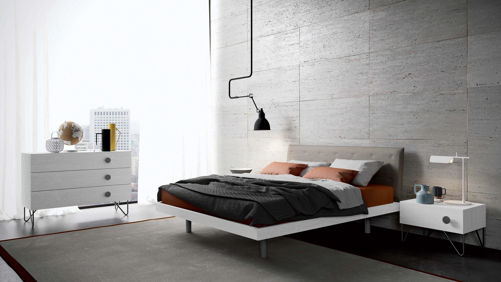 Gruppo Notte Gingol in melaminico effetto legno e piedini in metallo di Spagnol Mobili