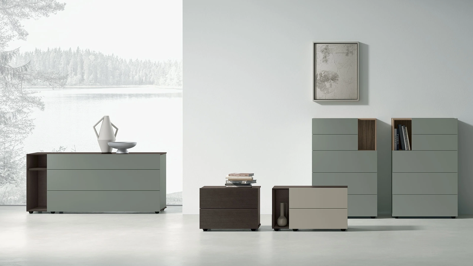 Gruppo Notte Theo in laccato o materico di Tomasella