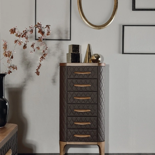 Cassettiera Tiffany con frontale rivestito in pelle di Tonin Casa