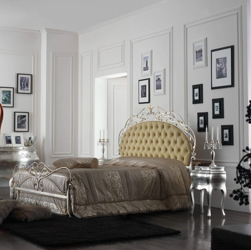 Letto Angelica con testiera in pelle imbottita e trapuntata di Florentiabed