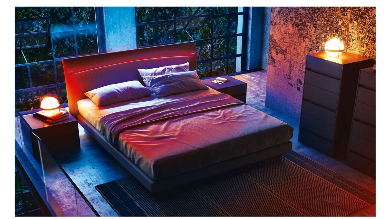 Letto in tessuto con testiera illuminata Aurora di S75