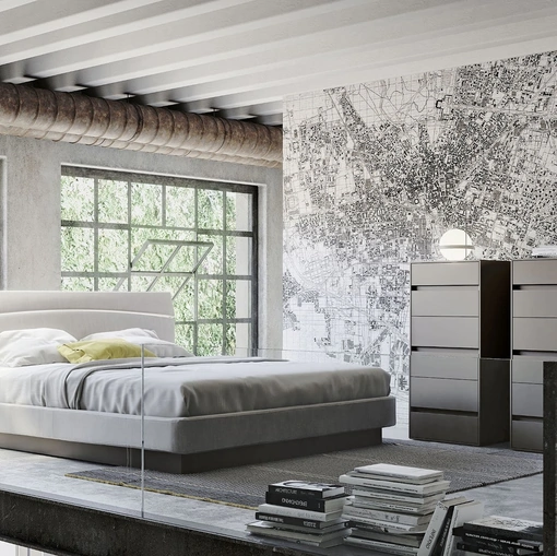 Letto in tessuto con testiera con luce a led Aurora di S75