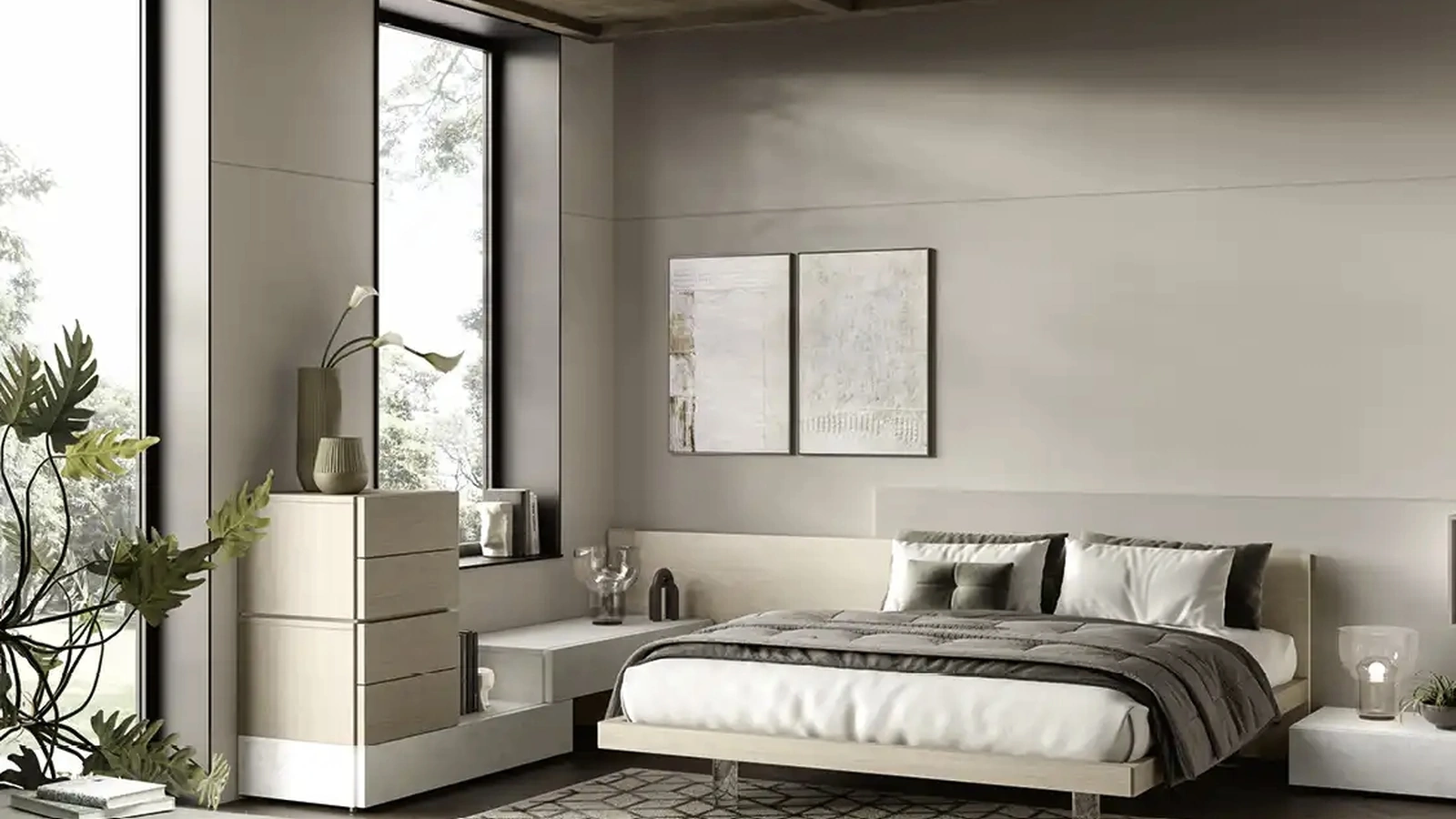 Letto Bipanel M20 in finitura frassino cenere e resina di Moretti Compact Giorno Notte