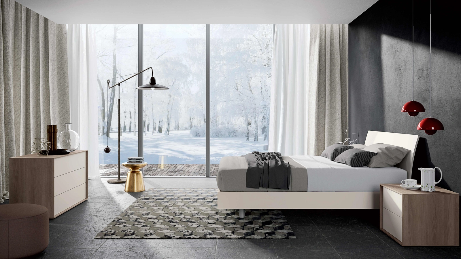 Letto in laccato opaco con testiera Brio di Spagnol Mobili