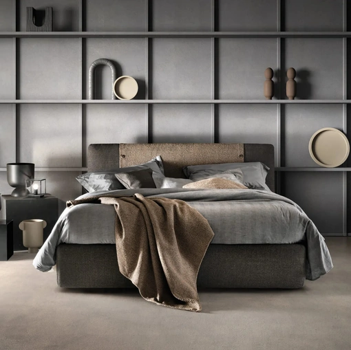 Letto con testiera in tessuto imbottito Button di Bside