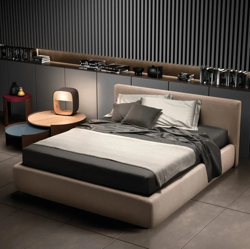 Letto in tessuto sfoderabile con testiera Happy di Bside