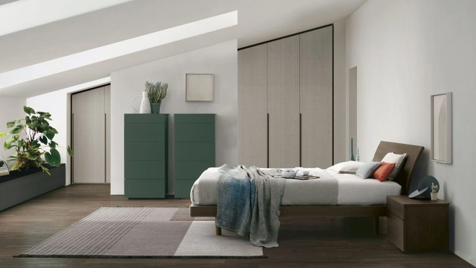 Letto con testiera Clio in legno rovere moka di Tomasella