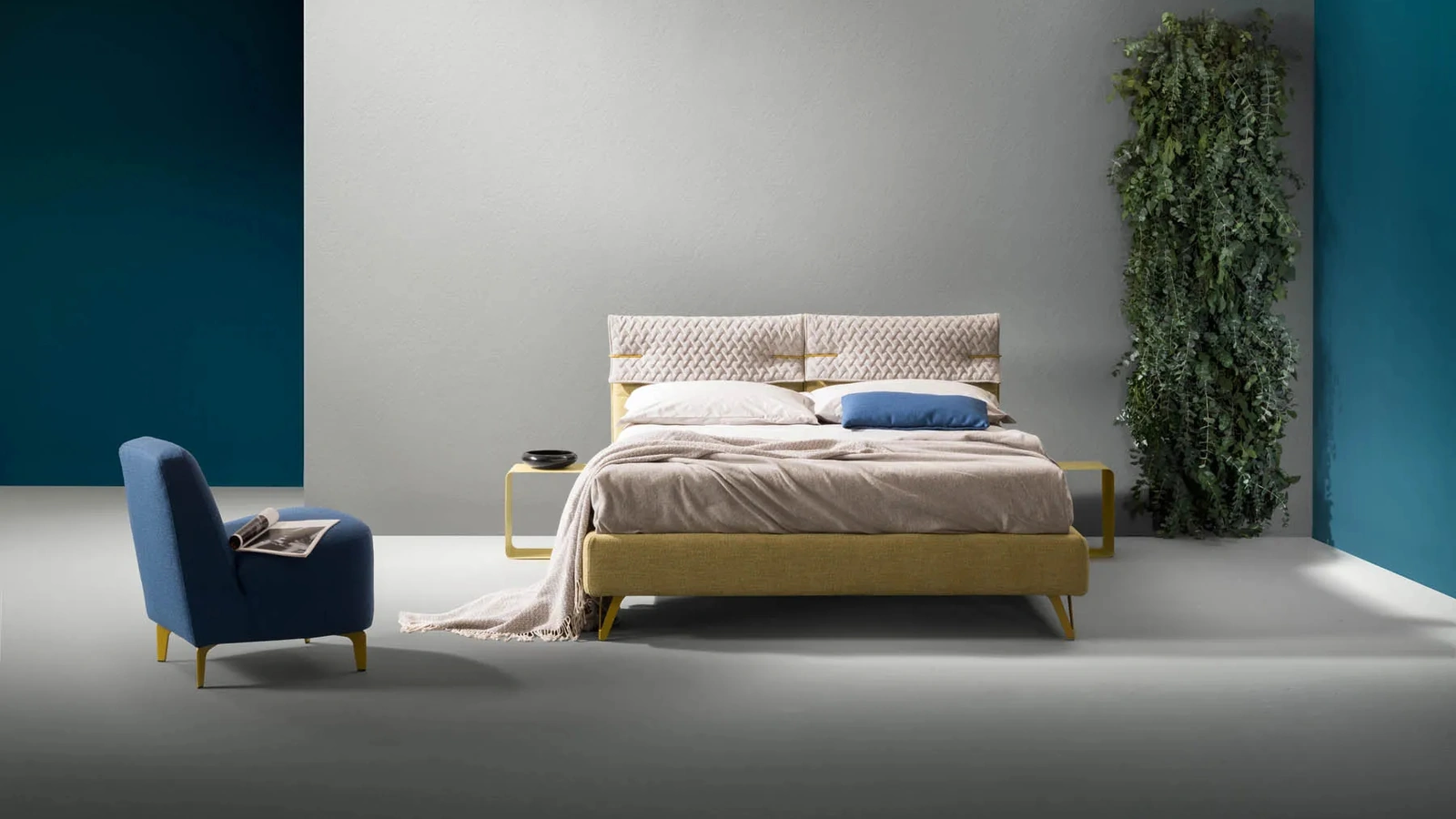 Letto imbottito con testiera reversibile Clip di Bside