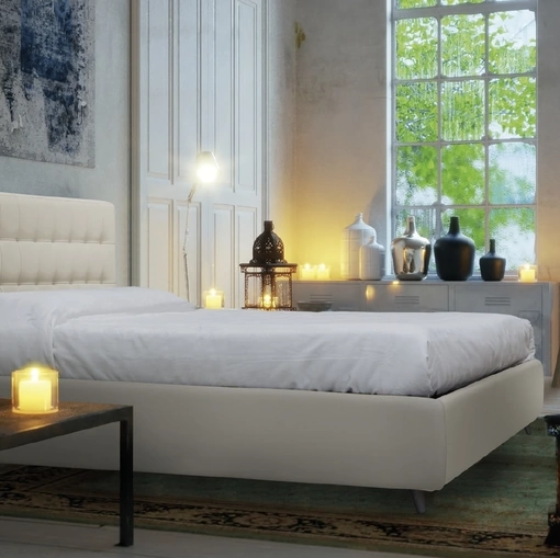 Letto in ecopelle con testiera trapuntata Pietrasanta di Florentiabed