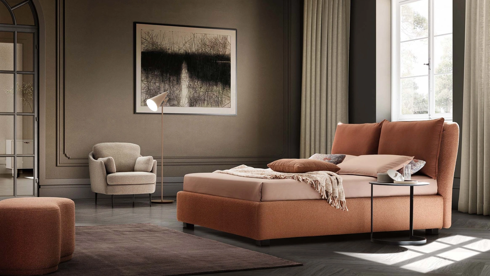 Letto in tessuto imbottito con testiera Fris di Le Comfort