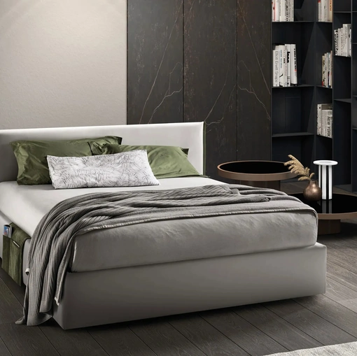 Letto in tessuto imbottito con testiera e box contenitore Good Rim di Bside