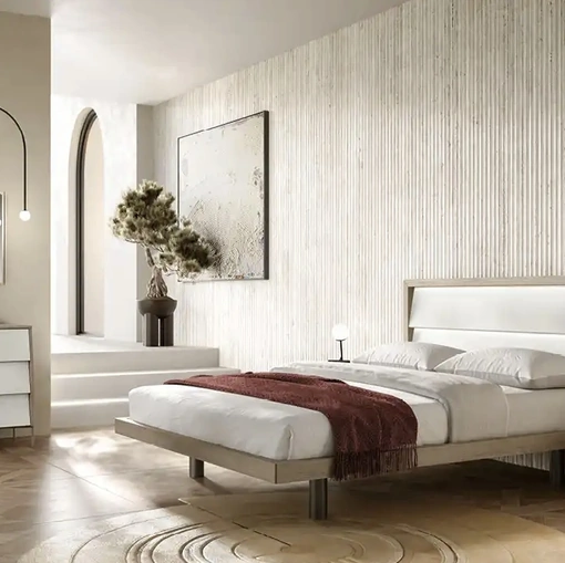 Letto Molding Aurora R12 in nobilitato resina e rovere gessato di Moretti Compact Giorno Notte