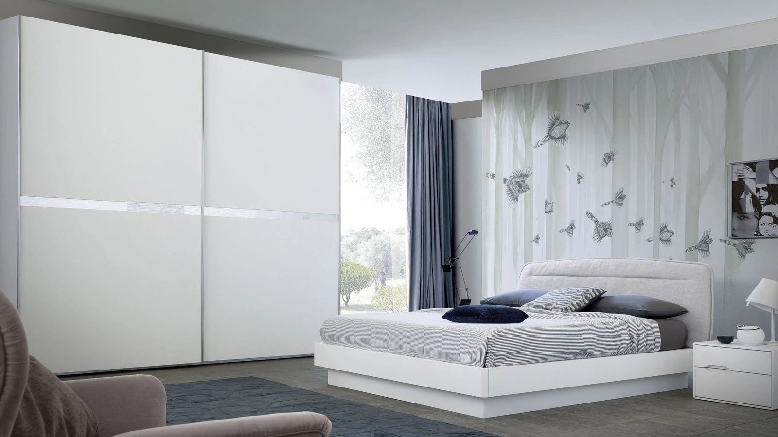 Letto con testiera in tessuto Oasi Bouclè S75