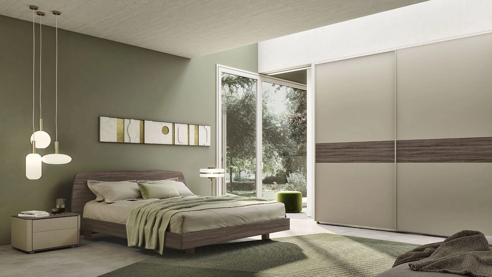 Letto con testiera in finitura olmo dark Oasi di S75