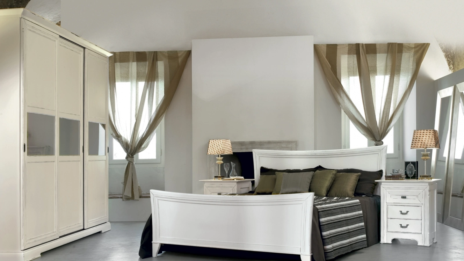 Letto Placido in legno laccato bianco con testiera di Tonin Casa 