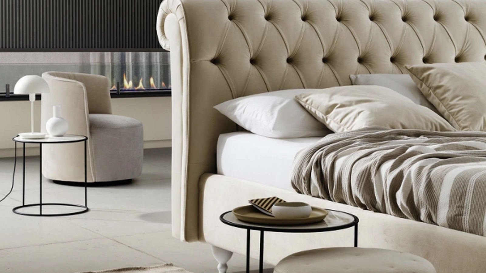 Letto classico in pelle imbottito con testiera trapuntata Raffaello di Le Comfort