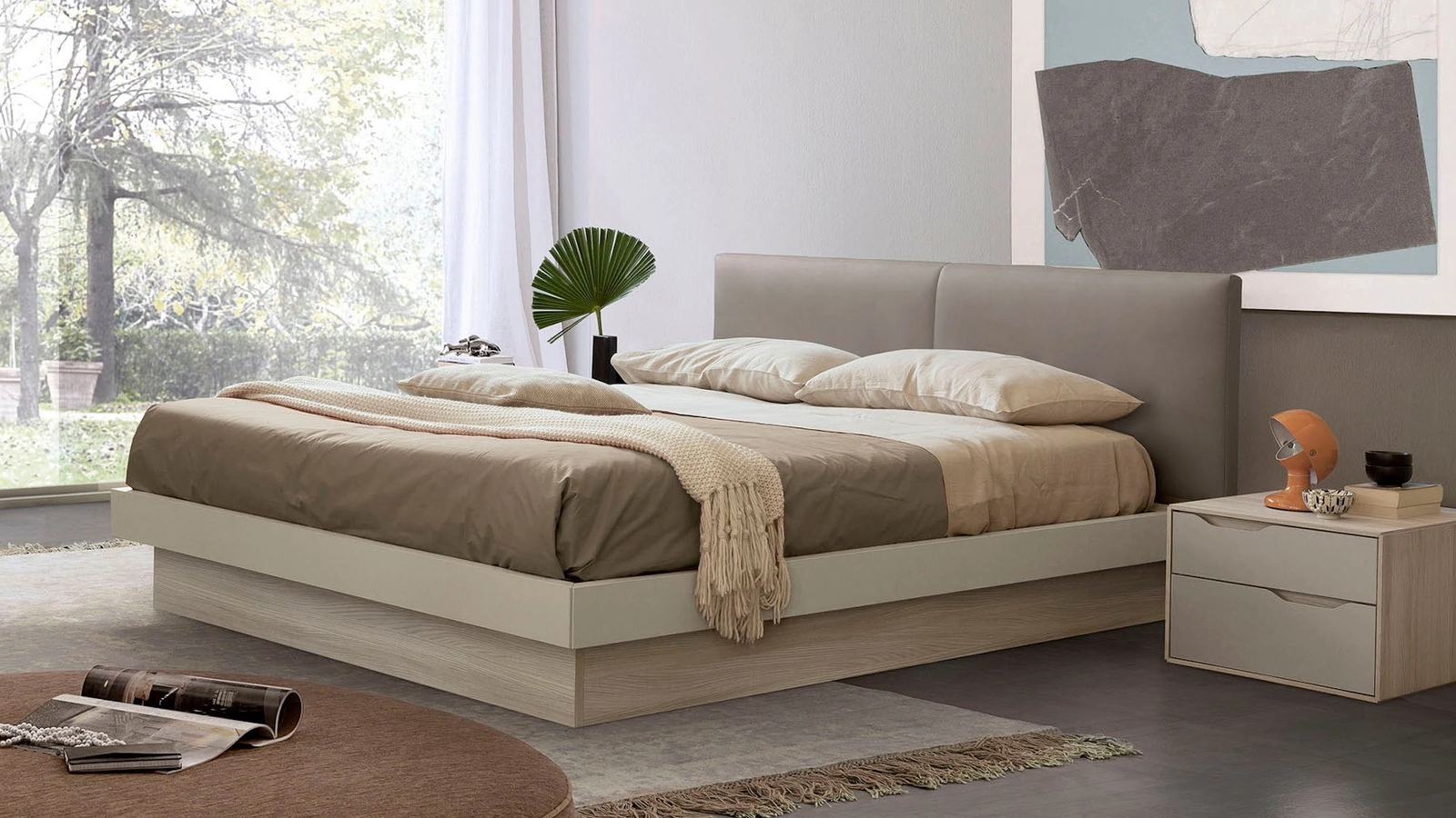 Letto con testiera in ecopelle imbottita Double di S75