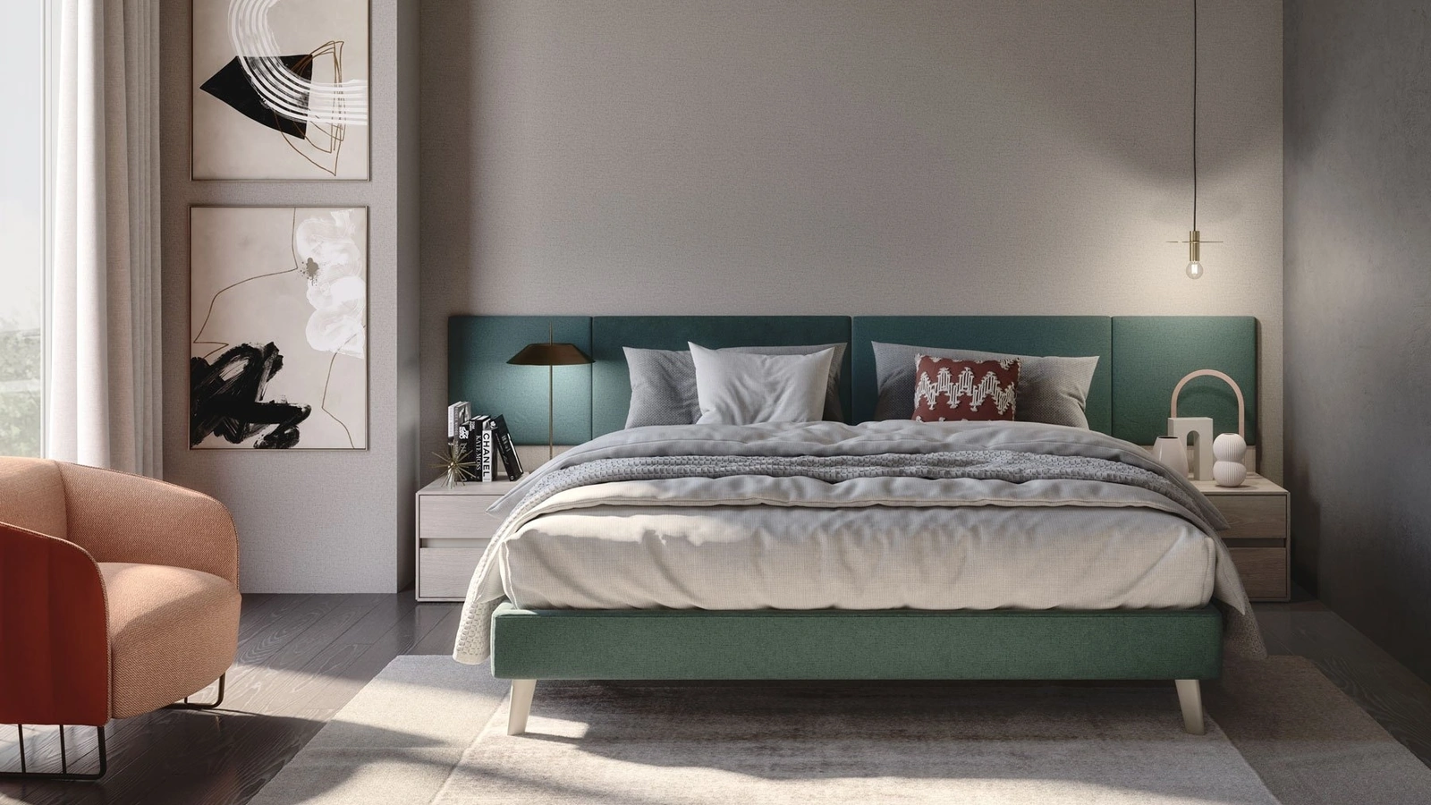 Letto in tessuto con testiera Jolly pannelli imbottiti di S75