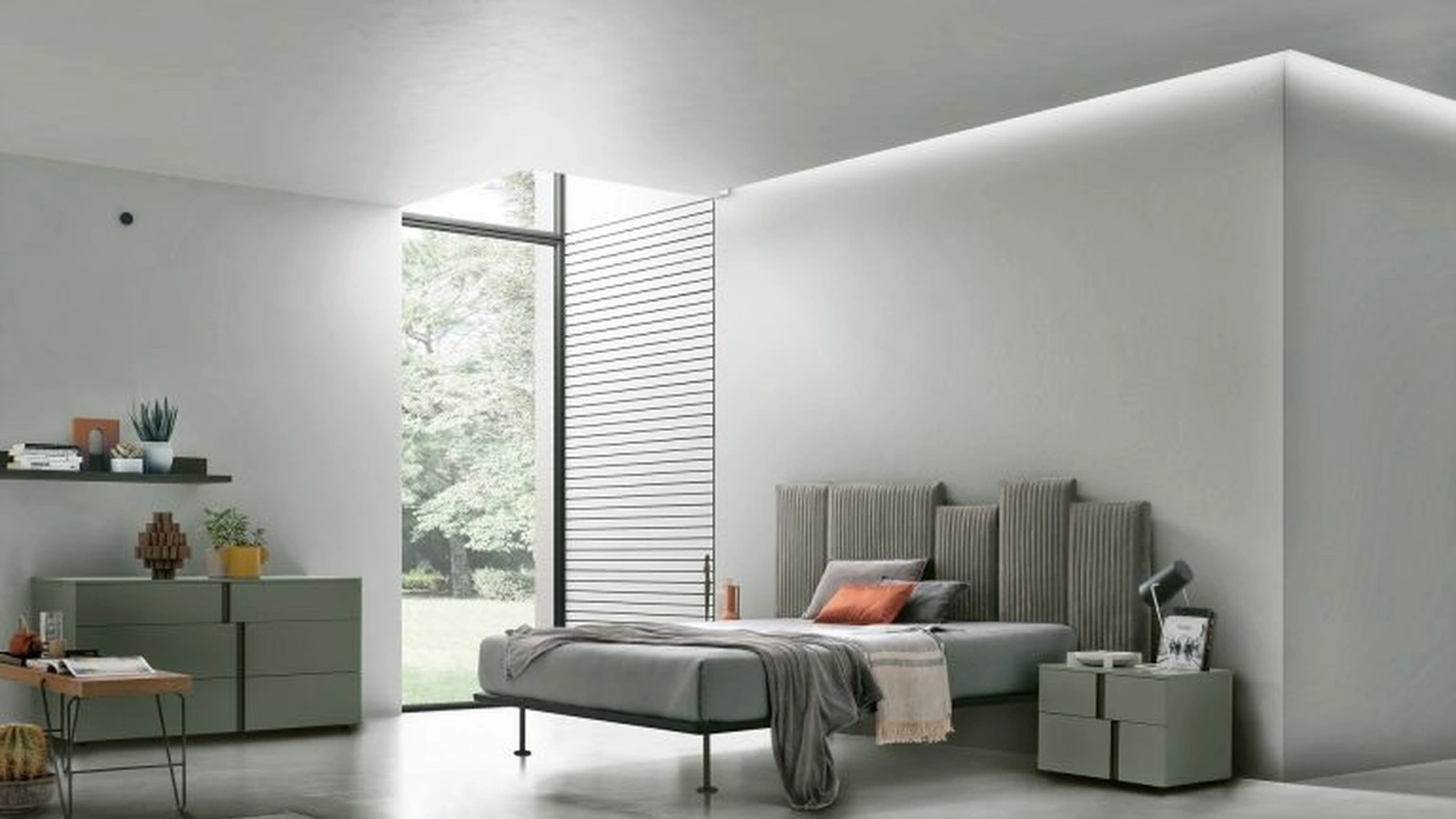 Letto in tessuto imbottito con testiera Skyline di Tomasella