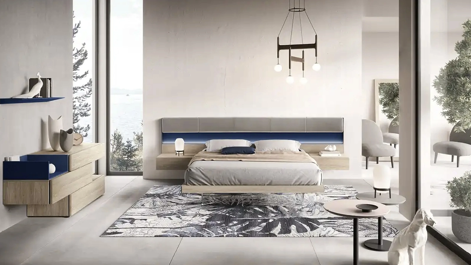 Letto Strip Panels M12 con testiera imbottita di Moretti Compact Giorno Notte