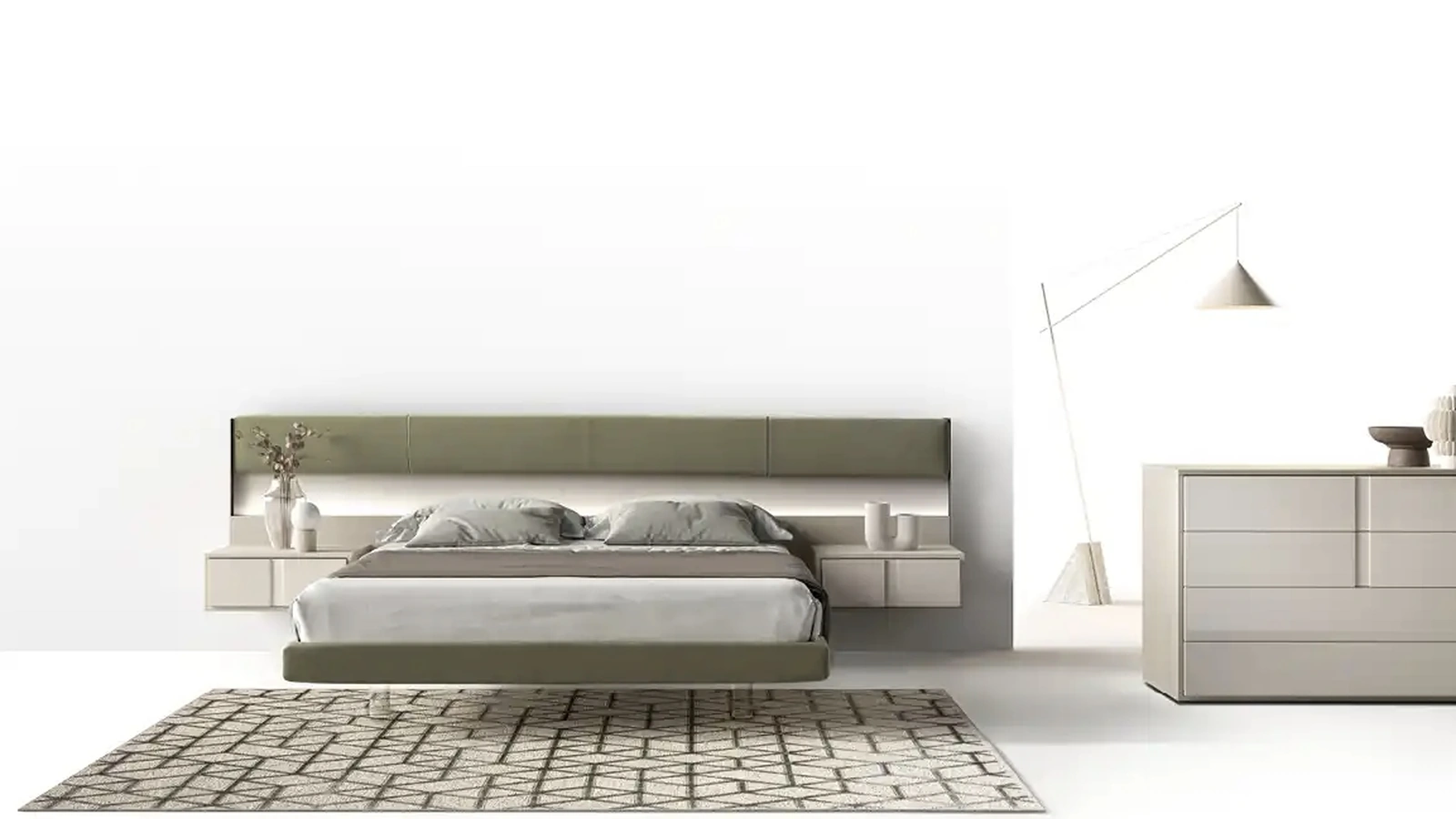 Letto Strip Panels C11 con testiera imbottita di Moretti Compact Giorno Notte