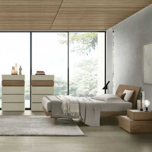 Letto in materico noce ambra con testiera Narciso di Tomasella