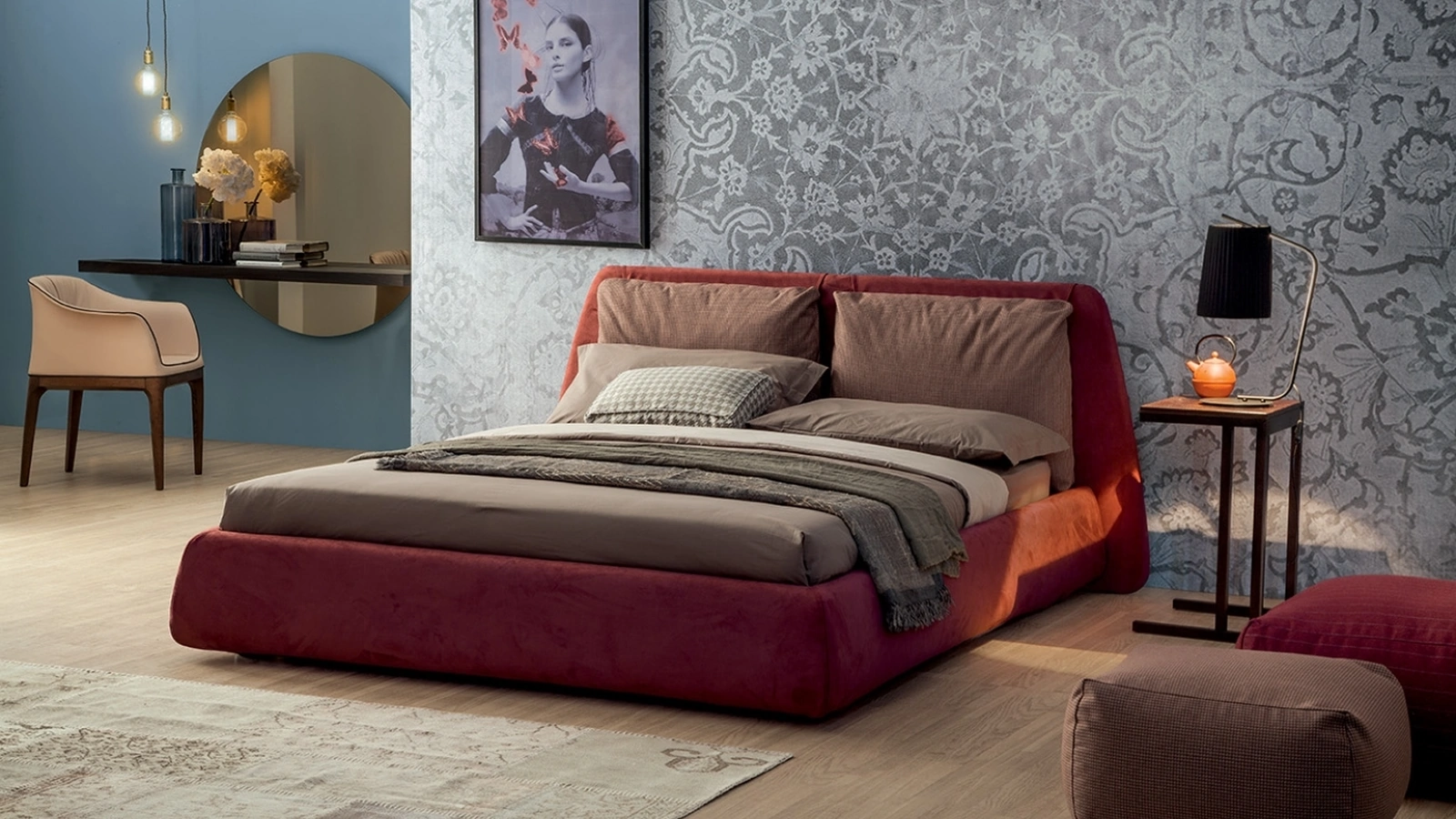 Letto matrimoniale in tessuto con testiera Dharma di Tonin Casa