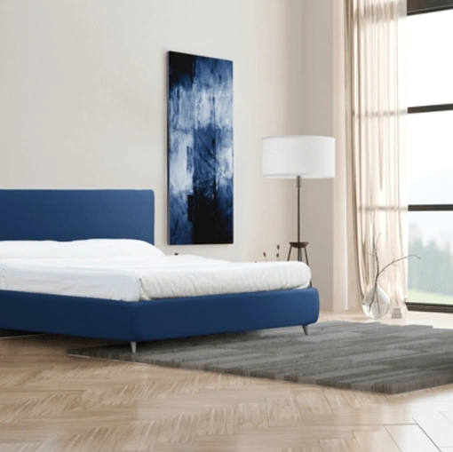 Letto imbottito in ecopelle Blu Verna di Florentiabed