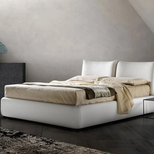 Letto in tessuto imbottito con testiera e box contenitore Zen di Bside