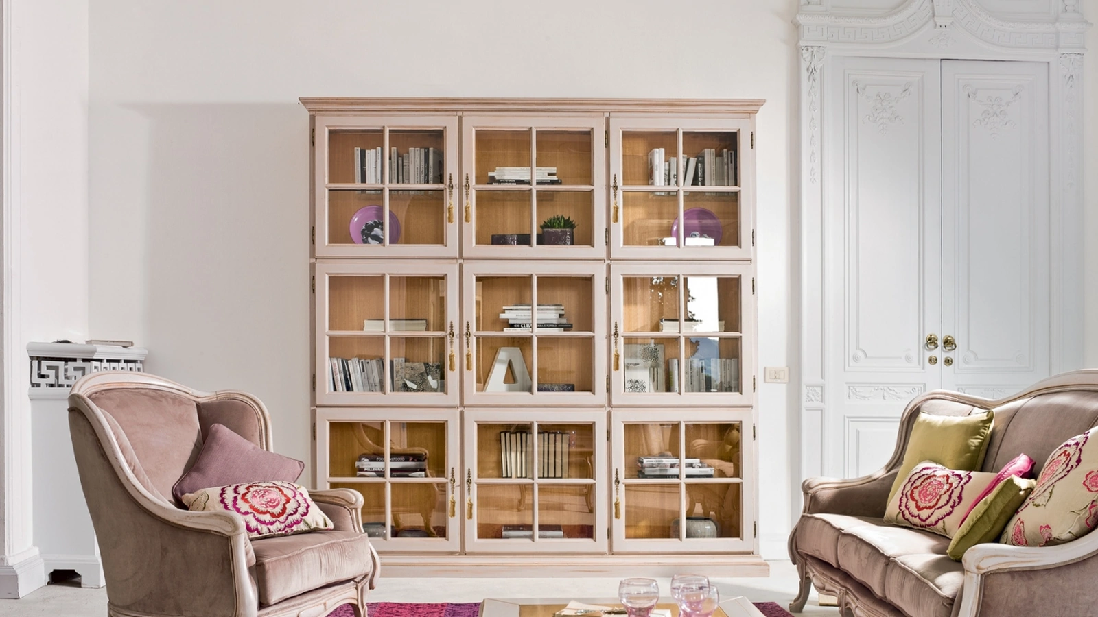 Libreria a muro Artemis in legno laccato e vetro di Tonin Casa