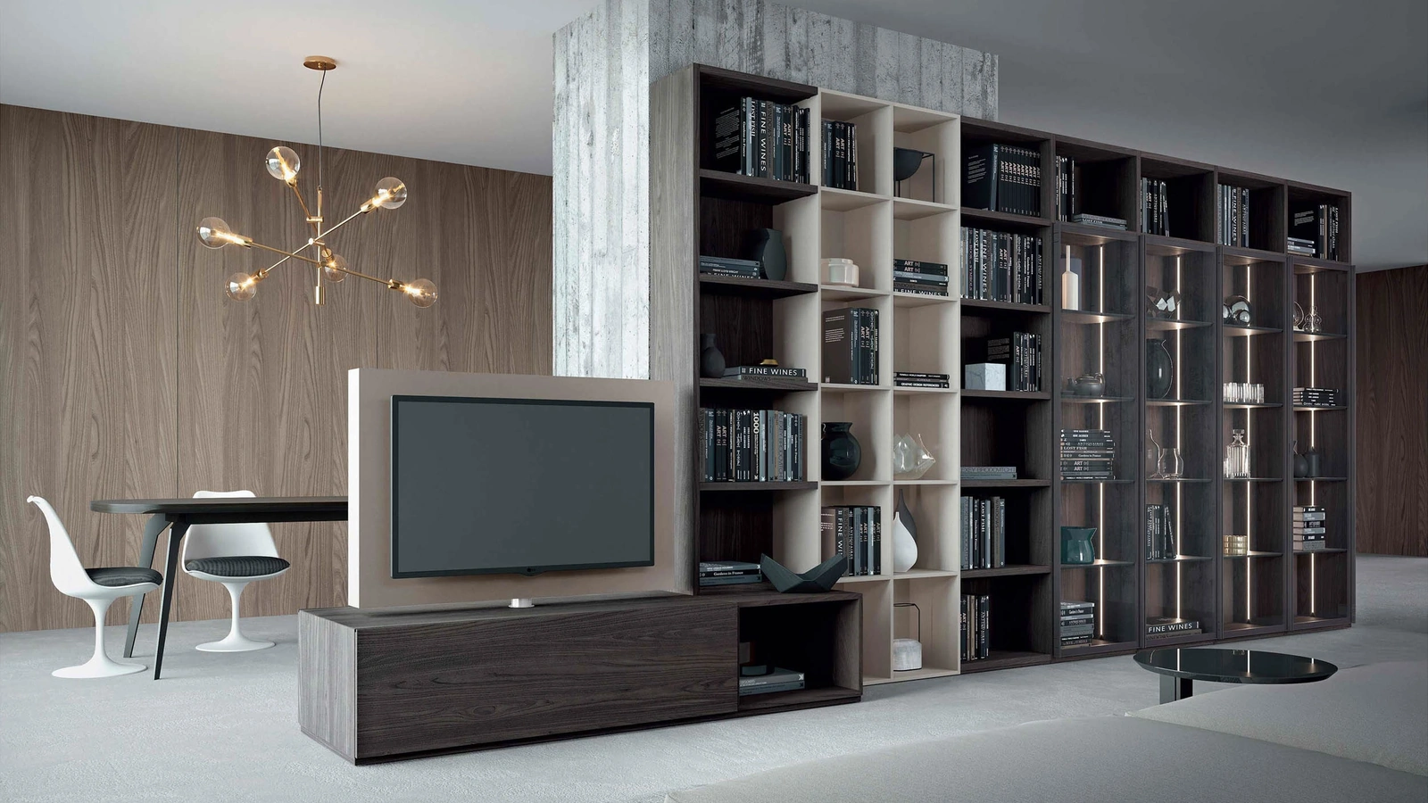 Libreria Mood 02 in Olmo autunno e laccato opaco di Astor Mobili