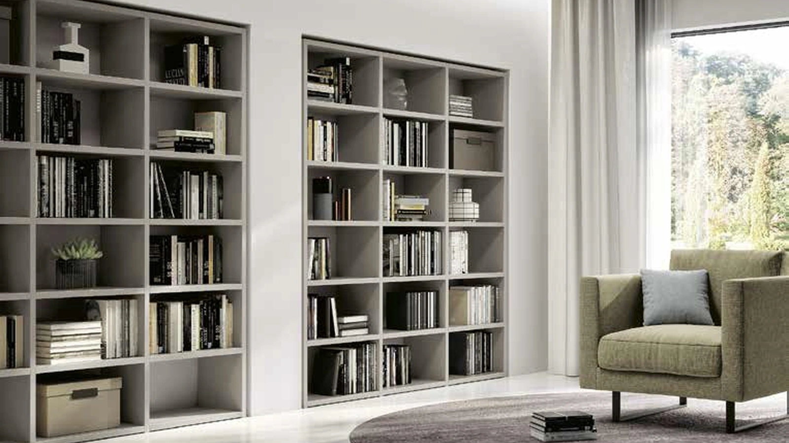 Libreria incassata a muro Bookcase 01 in laccato opaco di Spagnol Mobili