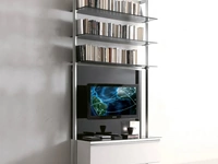 Libreria Capri in metallo con ripiani in vetro e cassetto laccato di Ponti Terenghi