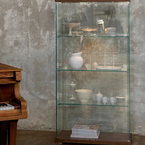 Libreria in vetro con top e base in legno Ego Plus di Tonin Casa