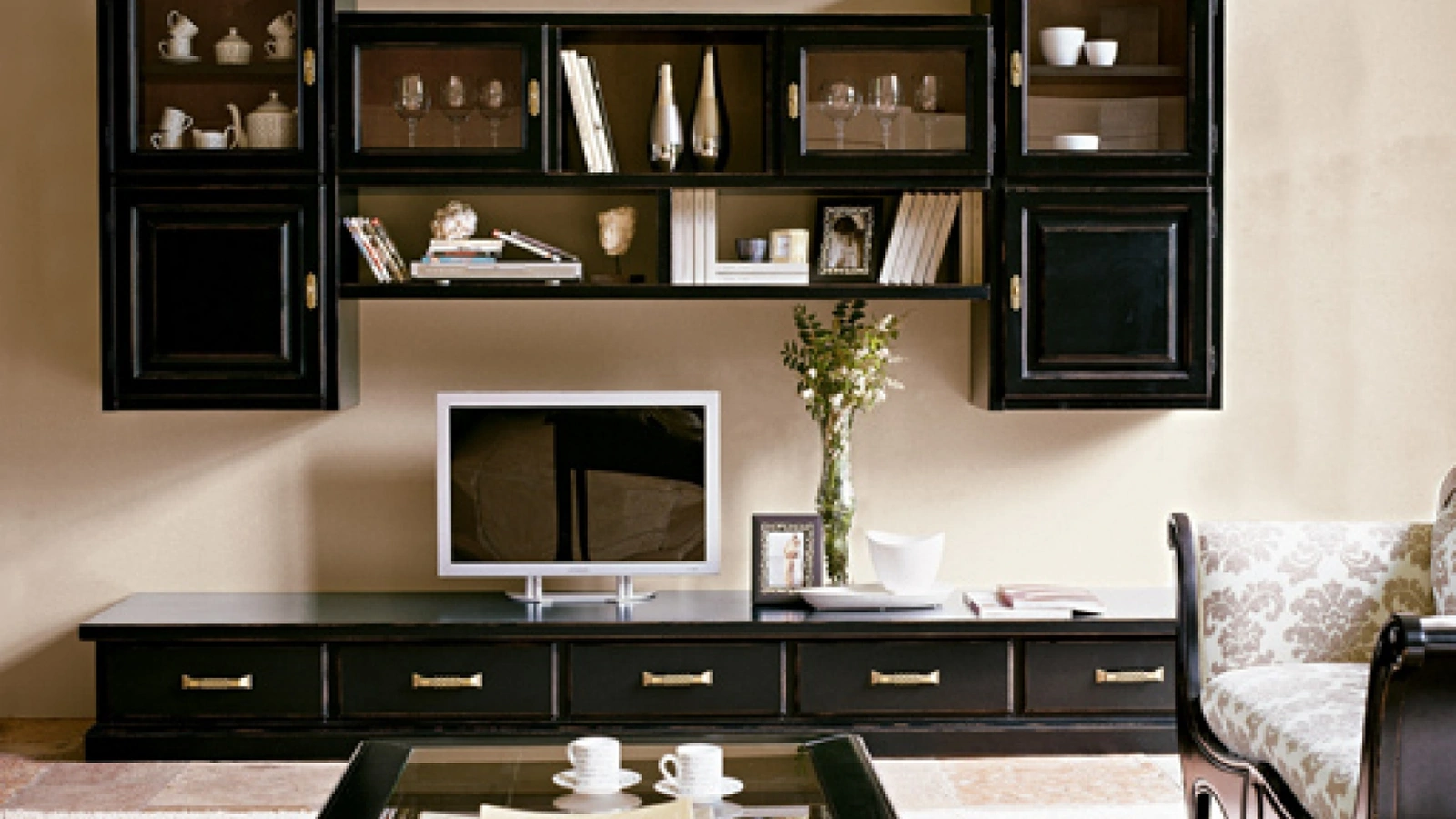 Libreria classica sospesa in legno laccato Nero opaco Fernanda di Tonin Casa