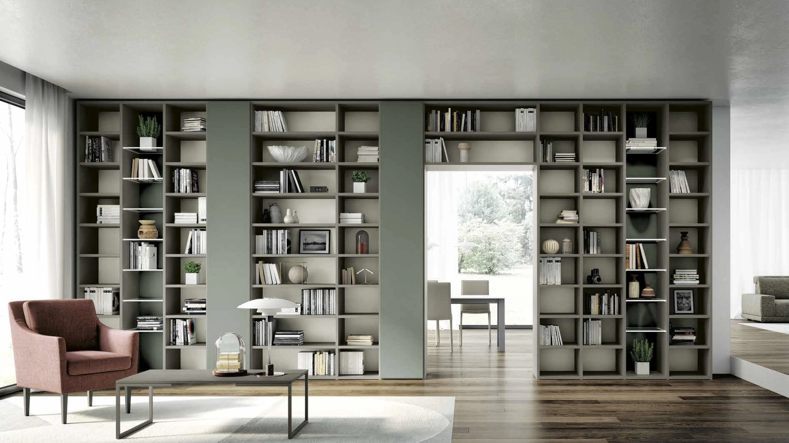 Libreria componibile a muro Living 809 in laccato opaco di Spagnol Mobili