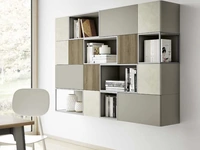 Libreria sospesa Living 856 Nordic in laccato, melaminico Noce e materico Touch Madreperla di Spagnol Mobili