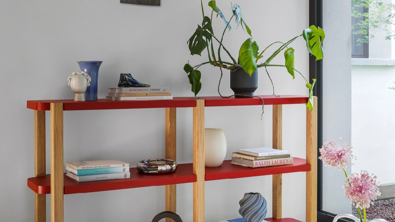 Libreria componibile Palinfrasca in laccato opaco e Frassino di Miniforms